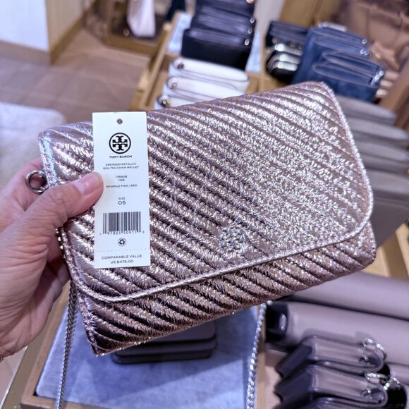 Tory Burch Emerson Chain Wallet 176908 Sparkle Gold $475 - Picture 8 of 8